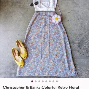 Christopher & Banks Colorful Retro Floral Maxi Skirt 16